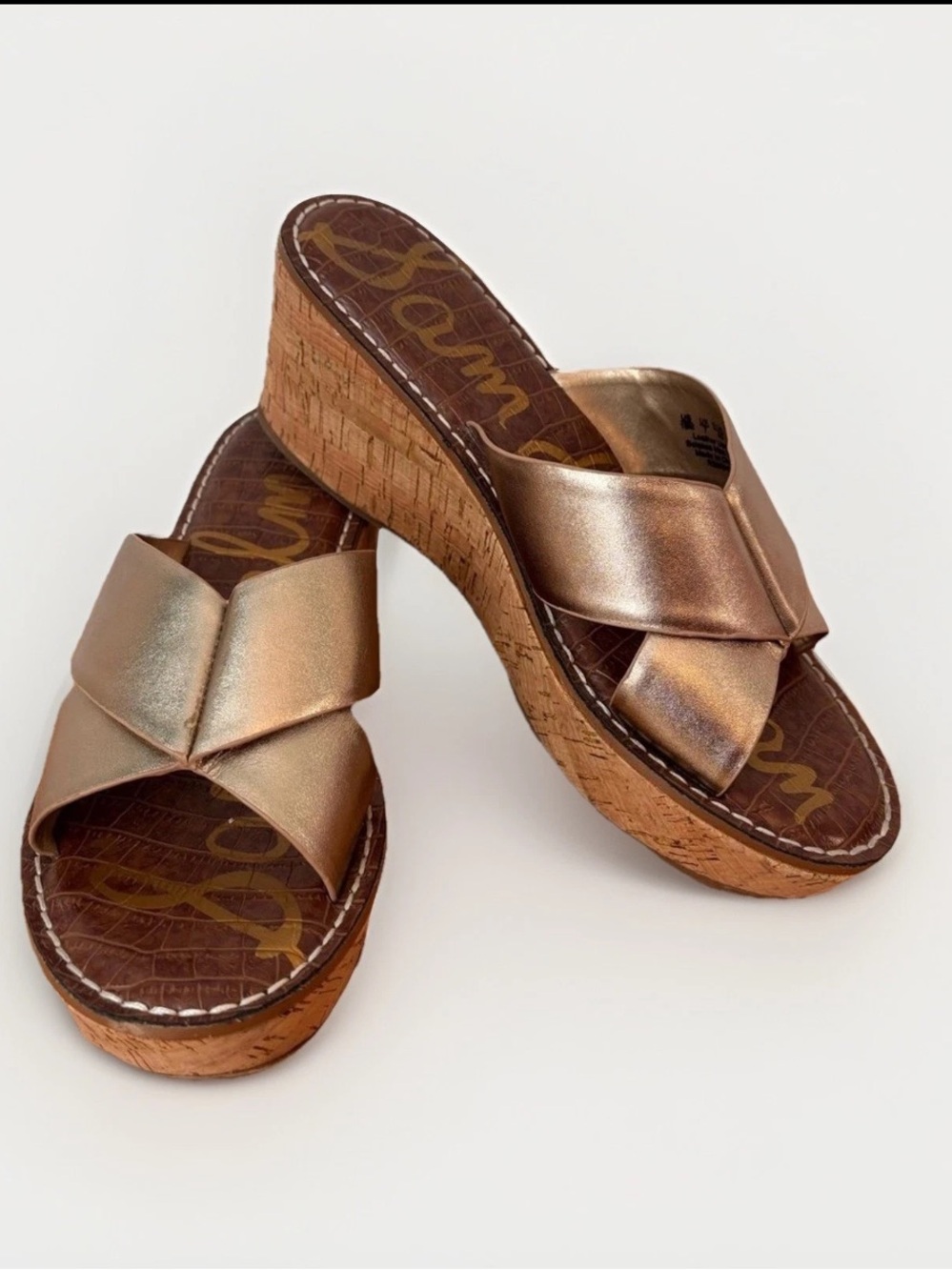 Sam Edelman Remini Wedge Sandals Gold Cork Platform Women’s Size 10